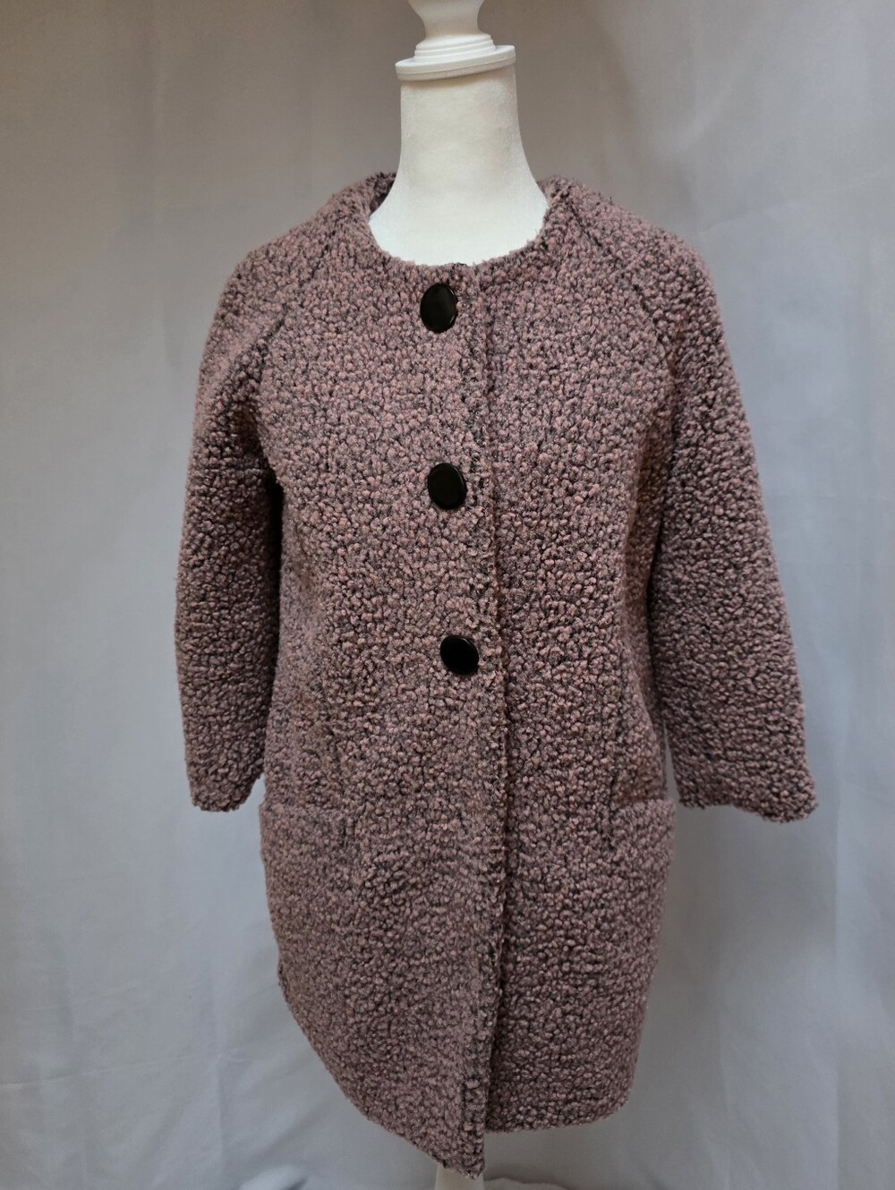 Papillon Boucle Teddy Coat Women's XS Dusty Rose 3/4 Sleeve Button Jacket